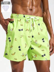 Surfspeed Men's Eyeglasses Print Drawstring Waist Beach Shorts - Green - View 8