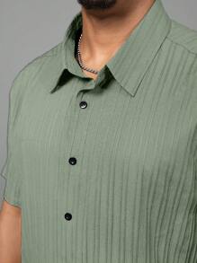 Manfinity Homme Plus Size Men's Casual Solid Color Shirt And Pants Set, Versatile - Mint Green - View 7