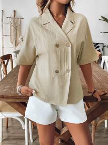 Chiquease Women's French Elegant Commute & Vacation Thin Blazer, Pure Cotton - Apricot - View 4