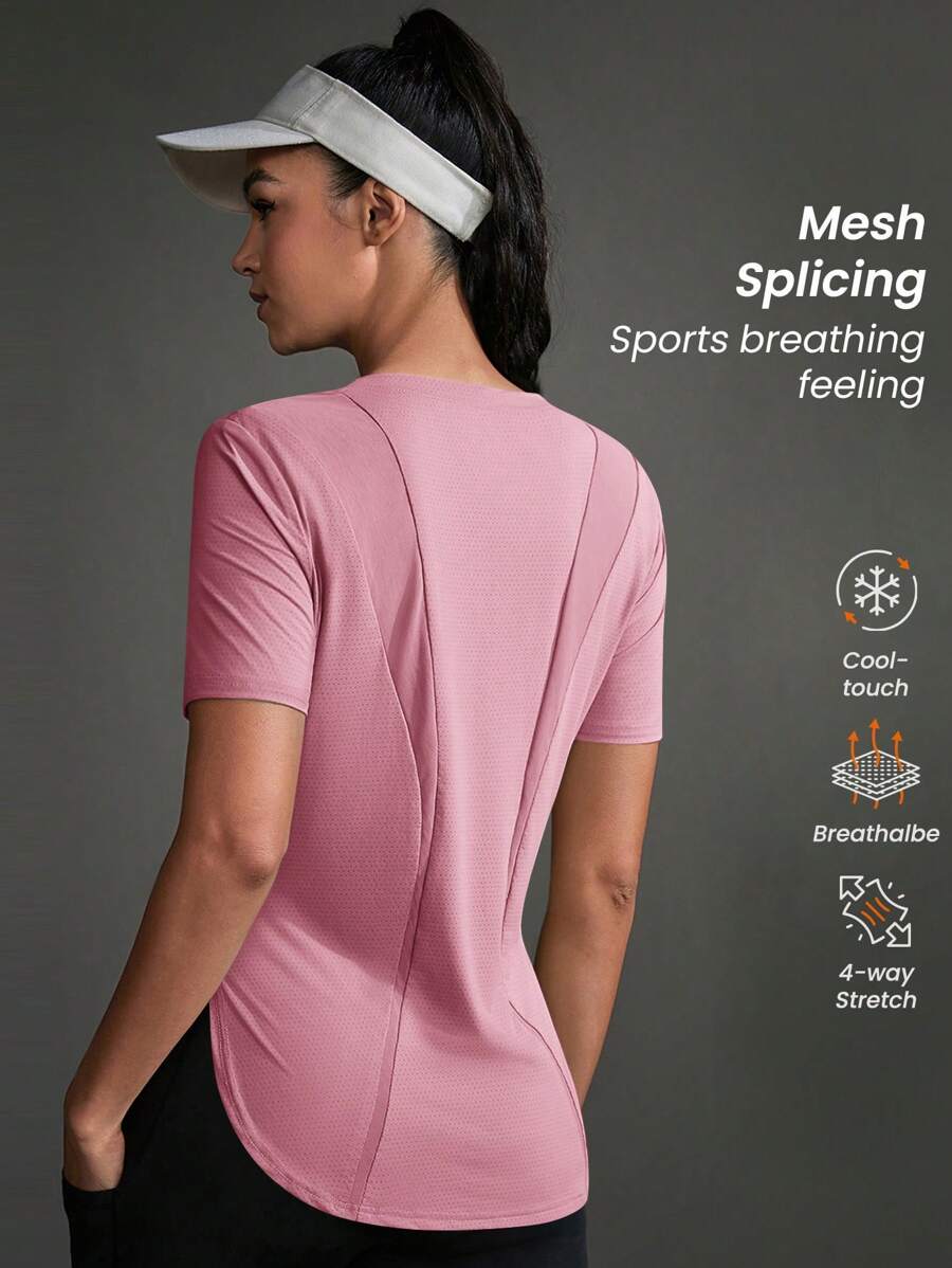 Powerista Koszulka damska z okrągłym dekoltem i krótkim rękawem, w jednolitym kolorze, do ćwiczeń, sportowa, na siłownię
