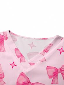 PopScrub Áo phẫu thuật y tá/bác sĩ cỡ lớn cổ chữ V thắt nơ tay ngắn hai túi dễ thương họa tiết hoạt hình tối giản hình con bướm và phước lành, đồng phục kỹ thuật viên thú y, đồ bảo hộ lao động cho chuyên gia dinh dưỡng, áo khoác phòng thí nghiệm có nhiều túi, áo sơ mi làm việc chức năng, áo phông họa tiết cho nữ - Hồng - Xem 3