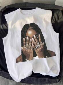 Manfinity Dauomo Men's Casual Street Print Comfortable Tank Top - White - View 1