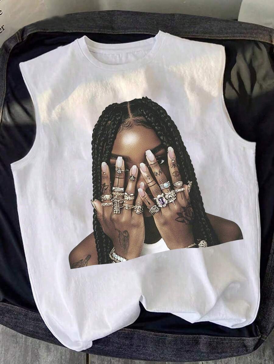 Manfinity Dauomo Men's Casual Street Print Comfortable Tank Top - White - View 1