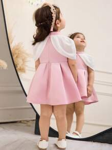 Babygirl 优雅缎面粉色连衣裙，夏季正式 - 紅色 - 查看 2