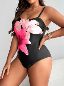 SHEIN Swim Curve Conjunto de traje de baño de una pieza estampado talla grande + falda tipo cover-up para el verano