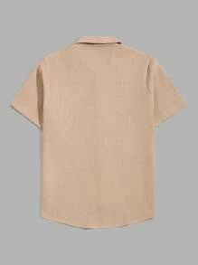 RueChic Men Waffle Fabric Pocket And Patched Regular Short Sleeve Shirt - Beige - View 2