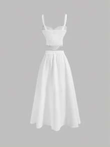 SHEIN MOD 2pcs/Set Women White Heart Shaped Asymmetrical Hem Top And Long Skirt, Dreamy Romantic Luxurious Style, Decorated With Bow, Suitable For Dates, Parties, Holidays, Afternoon Tea, Birthday,Summer Outfits For Women,Easter Outfits,Beach Outfits For Woman,Vacation Outfits Women,Spring,Concert Outfit Women,Rave Outfits,Cruise Attire Women,Western Wear Women,Boho Women Clothing,Festival Outfits For Women - White - View 2