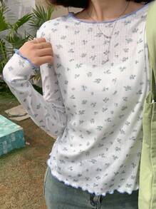 FRIFUL 碎花长袖休闲T恤，适合夏季服装和度假 - 白色 - 查看 6
