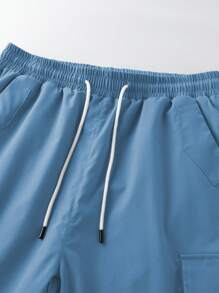 Claim Dot Men's Solid Color Drawstring Waist Wide Leg Loose Casual Shorts, Men's Multi-Pocket Work Shorts, Men's Casual Shorts. Suitable For Daily Wear, Going Out, School, Party, Home, Travel, Music Festival. Also Suitable For Giving To Family And Friends