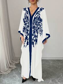 Chiquease Style Long Dress For Women (Floral Retro Print) - Blue - View 3