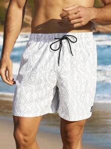 Manfinity VDAYZ Men's All-Over Print Drawstring Waist Beach Shorts, Casual Men Swim Trunks - White - View 7