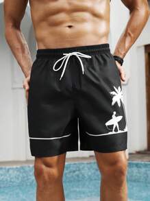 Manfinity Swimmode Men's Simple Fashion Casual Swimming Trunks, Everyday Wear - Black - View 4
