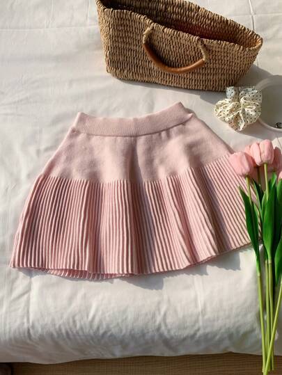 Comfortcana Falda de punto acanalado de unicolor simple para mujer en otoño/invierno