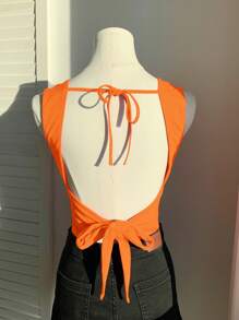 Comfortcana Neon Orange Knit Backless Camisole Top - Burnt Orange - View 5