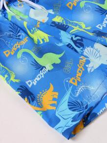 Young Boy Beach Shorts With Random Prints, Spring/Summer Boys' Swimwear, New Fashion Young Boy Beach Shorts. Adorable Colorful Dinosaur Pattern, Loose Silhouette, Comfortable To Wear. Blue Color With Elastic Adjustable Waistband, Suitable For Boys To Wear At Beach Or Pool, Also Fit For Vacation And Daily Wear - Multicolor - View 4