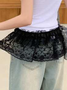 FRIFUL 女士蕾丝荷叶边短款迷你裙、分层蛋糕裙、夏日节日 - 黑色 - 查看 5