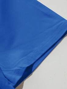 年轻男孩卡通兔子印花休闲街头 T 恤，舒适夏季户外运动图案 T 恤 - 寶藍色 - 查看 3