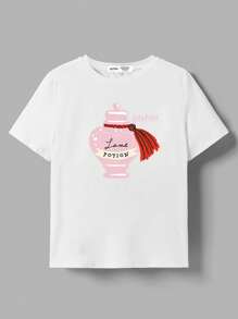 HARRY POTTER X SHEIN T-shirt à manches courtes col rond avec imprimé graphique pour préadolescentes