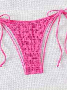 Swim Mod 2pcs Solid Color Halter Neckline Bikini Set With Triangle Bottom, Simple & Fashionable, Suitable For Summer - Hot Pink - View 3