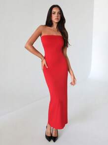 Roylia Women Backless Twist Knot Fishtail Hem Long Bodycon Dress - Red - View 1
