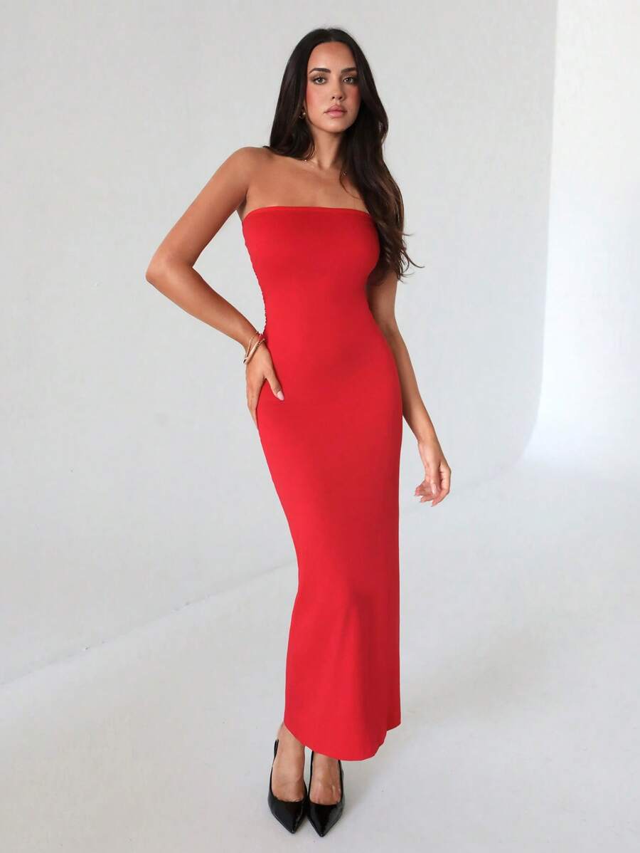 Roylia Women Backless Twist Knot Fishtail Hem Long Bodycon Dress - Red - View 1