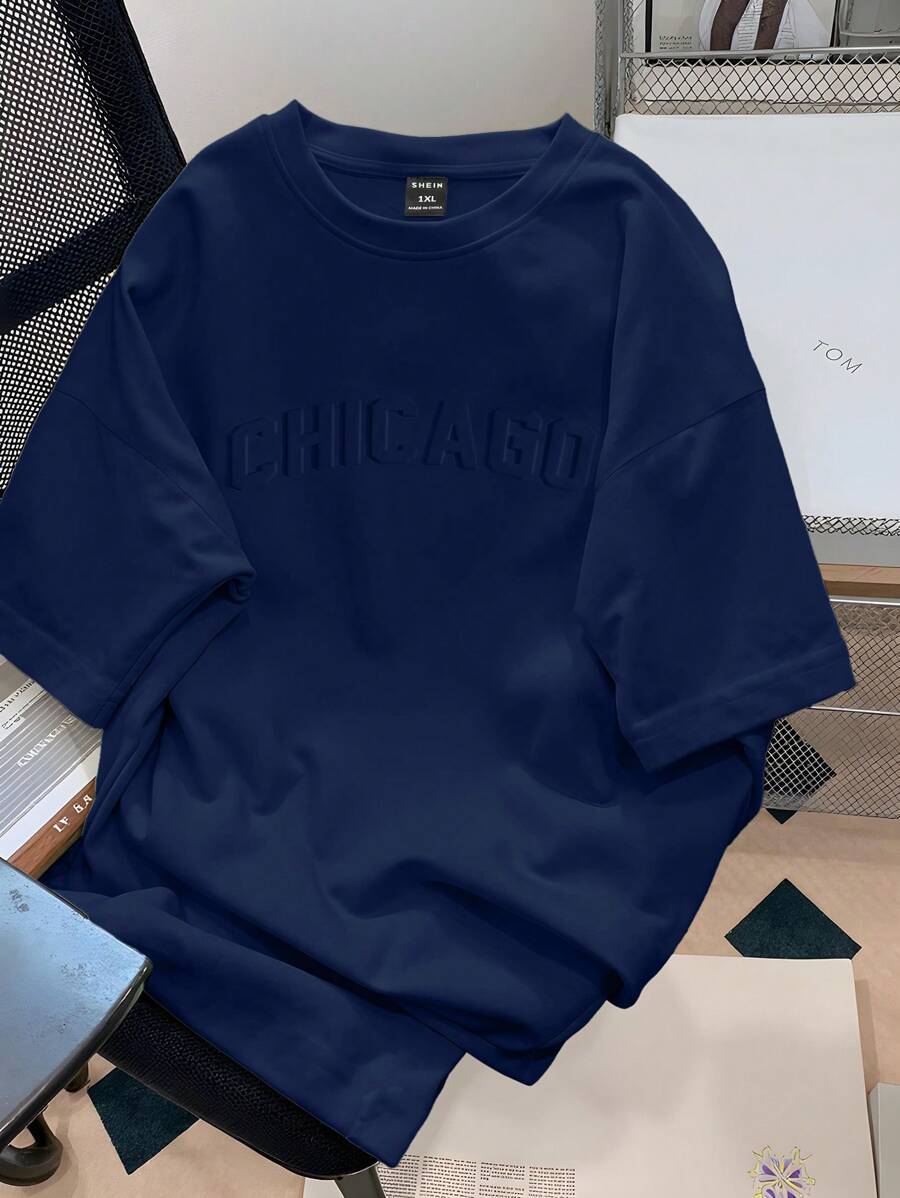 Claim Dot Camiseta de manga corta de cuello redondo de unicolor para hombres de talla grande, de verano - azul real - Ver 1