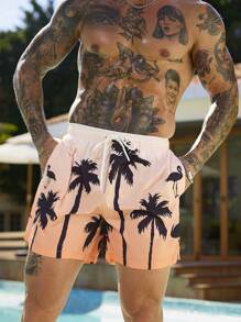 Surfspeed 男士植物印花系带休闲沙滩短裤，休闲度假