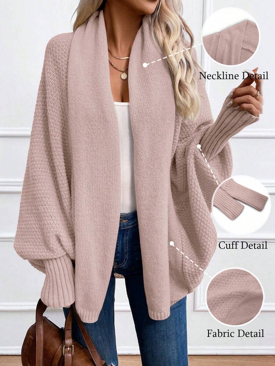 EMERY ROSE Women's Solid Color Batwing Sleeve Long Sleeve Cardigan Fall Winter Cloth For Women - Pink - View 1