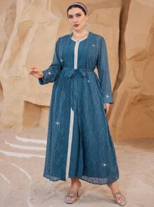 Al Najma Embroidery Fashion Elegant Plus Size Women's Arabic Suit - Apricot - View 5