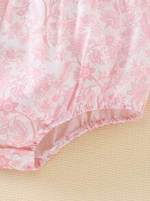 Souflis Souflis Babymeisje Lente/Herfst Casual Schattig Comfortabel Ronde Hals Kraag Digitaal Bloemen All Over Print Korte Mouw Pofmouw Romper
