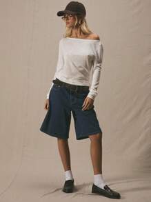 MUSERA Slouchy Fit Longline Long Sleeve Jersey Top Spring Summer Cute Vacation 90's Y2k Al Fresco Work Everyday Casual Asymmetrical Shoulder Tops Holiday Festival Airport Fall Back To School