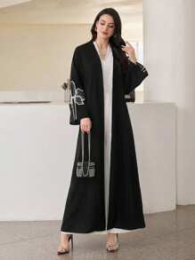 Al Najma Women's Floral Embroidered Elegant Arabic Style Long Sleeve Abaya Jacket