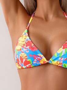 SHEIN Swim 花卉印花比基尼套装，带有随机印花图案的度假海滩泳装 - 黃色 - 查看 4