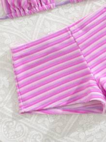 Swim Vcay 2 件套女士春假露背系带比基尼套装，夏季休闲派对沙滩泳装 - 淡紫色 - 查看 7