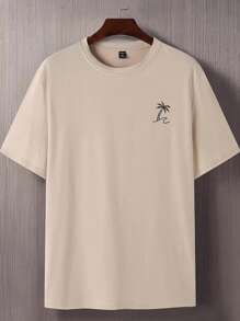 Manfinity RSRT Plus Size Men Palm Tree Print Round Neck Short Sleeve Casual T-Shirt, Beach T Shirt Men, Men S Apricot Tees