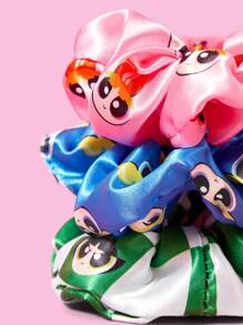 THE POWERPUFF GIRLS X SHEIN 3 件超大可爱卡通人物和棋盘格图案发圈，时尚休闲发饰发圈发圈