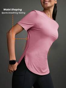 Powerista Koszulka damska z okrągłym dekoltem i krótkim rękawem, w jednolitym kolorze, do ćwiczeń, sportowa, na siłownię