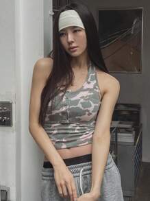 DAZY Women's Camouflage V-Neck Spaghetti Strap Camisole Tank Top,Halter Top - Pink - View 4