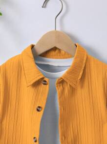 SHEIN Young Boy Solid Button Front Shirt & Shorts Without Tee - Yellow - View 6
