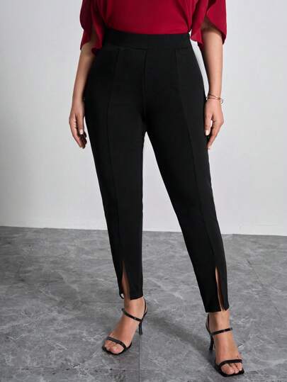 بنطلون نسائي خصر عالي مزود بشق في الذيل، ملابس مكتبية للنساء