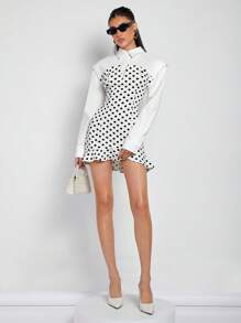 SHEIN X ELOISA & ORSON COSMINA Vestido mini elegante de mujer para fiestas y cócteles con lunares y dobladillo asimétrico, para primavera/verano