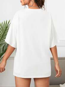 INAWLY Women's Casual Vacation Cartoon Fish Print Loose Short Sleeve T-Shirt - White - View 2