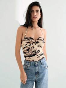 Maija 2025 Summer New Tie-Dye Backless Sleeveless Bodysuit, Bodycon Vacation Beach Music Festival Wear