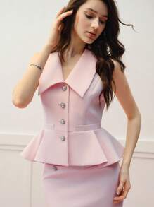 MOTF PREMIUM 纽扣式荷叶边背心夹克 - 粉色 - 查看 5