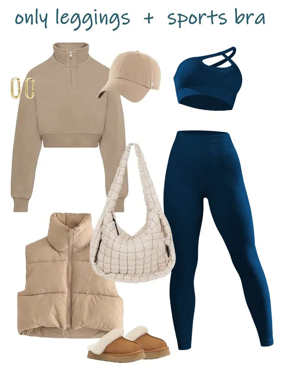 Easithlete One Shoulder Cut Out Sports Set Workout Women Setwomen Workout Set - Navy Blue - View 1