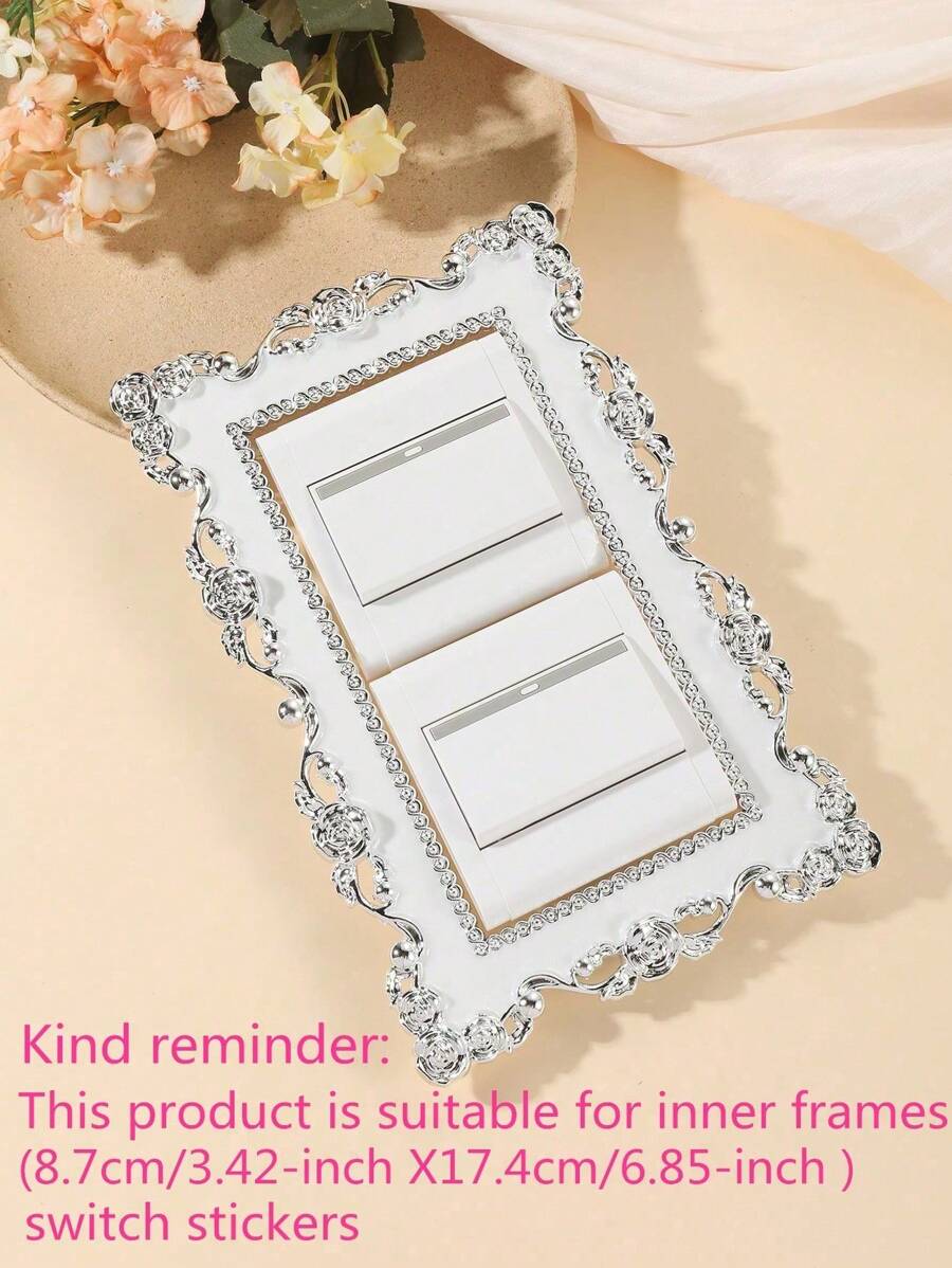1pc Scroll Detail Rectangle Decor Switch Outlet Wall Sticker, Vintage Geometric Design Switch Sticker For Home - White - View 1
