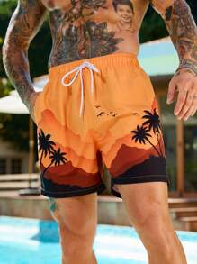 Surfspeed Men's Simple Fashionable Casual Beach Shorts, Everyday Wear - Orange - View 3