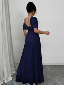 Elenzga 女士不对称肩部褶皱腰喇叭形优雅浪漫连衣裙