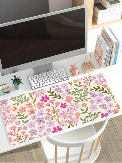 Alfombrilla de ratón grande con estampado floral lindo, con base de goma antideslizante, perfecta para oficina y uso en el hogar, ideal como regalo para novio/novia, juego de alfombrilla de escritorio y almohadilla de ratón de 35.4X15.7 pulgadas, grandes almohadillas de ratón para escritorio para volver a la escuela