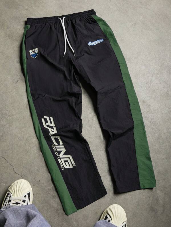 Sport MetroGents Pantalon de sport pour hommes avec taille à cordon de serrage, imprimé de lettres à contraste de couleurs, respirant pour l'automne